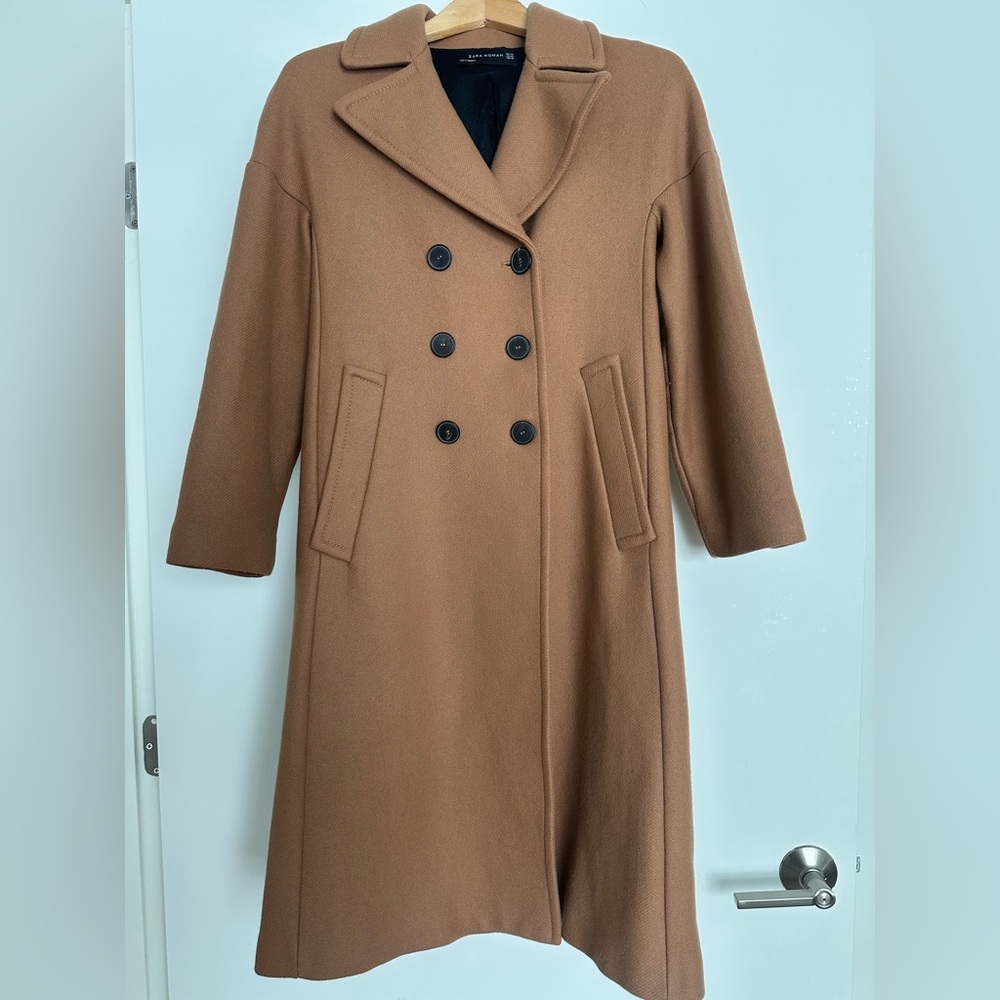 Zara Double-breasted Camel Coat XS